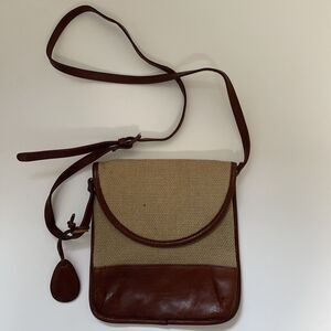 Relativity Crossbody handbag, Brown leather‎ with Straw Fabric